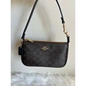 Coach Nolita 19 Signature Canvas Wristlet Brown Black Gold 58032